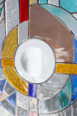 Frank Lloyd Wright Insprd Tiffany Style Stained Glass Window 24 by 11 Inches