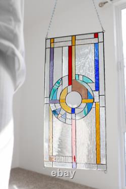 Frank Lloyd Wright Insprd Tiffany Style Stained Glass Window 24 by 11 Inches
