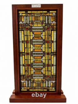Frank Lloyd Wright Oak Park Skylight Stained Glass Panel Wood Frame 14.5x8