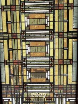 Frank Lloyd Wright Oak Park Skylight Stained Glass Panel Wood Frame 14.5x8
