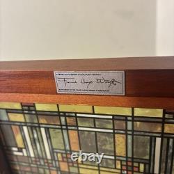 Frank Lloyd Wright Oak Park Skylight Stained Glass Panel Wood Frame 14.5x8
