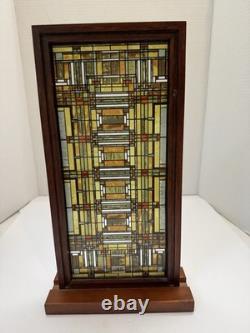 Frank Lloyd Wright Oak Park Skylight Stained Glass Panel Wood Frame 14.5x8