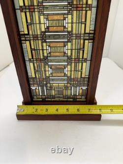 Frank Lloyd Wright Oak Park Skylight Stained Glass Panel Wood Frame 14.5x8