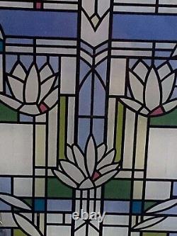 Frank Lloyd Wright Prairie School 17H Enamel Stained Glass Panel Waterlilies