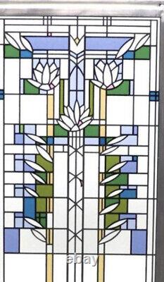 Frank Lloyd Wright Prairie School 17H Enamel Stained Glass Panel Waterlilies