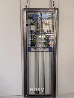 Frank Lloyd Wright Prairie School 17H Enamel Stained Glass Panel Waterlilies