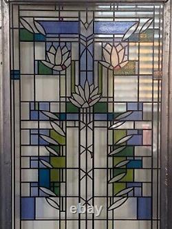 Frank Lloyd Wright Prairie School 17H Enamel Stained Glass Panel Waterlilies