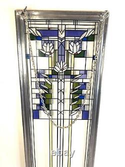 Frank Lloyd Wright Prairie School 17H Enamel Stained Glass Panel Waterlilies