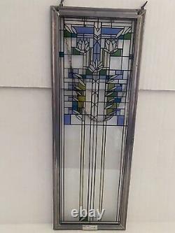 Frank Lloyd Wright Prairie School 17H Enamel Stained Glass Panel Waterlilies