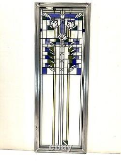 Frank Lloyd Wright Prairie School 17H Enamel Stained Glass Panel Waterlilies