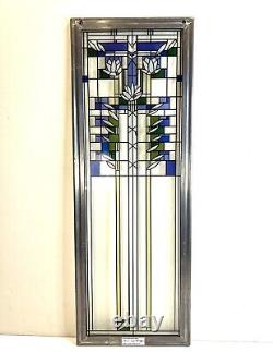 Frank Lloyd Wright Prairie School 17H Enamel Stained Glass Panel Waterlilies