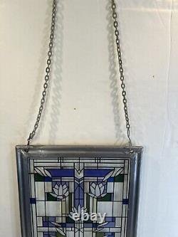 Frank Lloyd Wright Prairie School 17H Enamel Stained Glass Panel Waterlilies