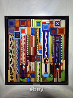 Frank Lloyd Wright Saguaro Forms & Cactus Stained Art Glass Sun Catcher Panel