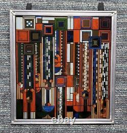 Frank Lloyd Wright Saguaro Forms & Cactus Stained Art Glass Sun Catcher Panel
