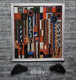 Frank Lloyd Wright Saguaro Forms & Cactus Stained Art Glass Sun Catcher Panel