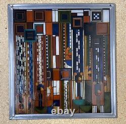 Frank Lloyd Wright Saguaro Forms Stained Art Glass Sun Catcher Panel 12x11