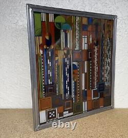 Frank Lloyd Wright Saguaro Forms Stained Art Glass Sun Catcher Panel 12x11