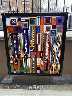 Frank Lloyd Wright stained glass panel, Suncatcher 11x 12. Beautiful Rare