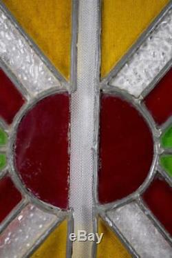 French Antique Pair of Stained Glass Window Panel with Enamelled Bird