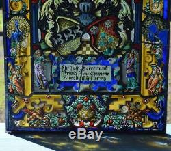 French Antique Stained Leaded Glass Hand Painted Panel withFigures