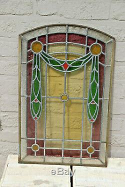 French antique art nouveau stained glass window panel