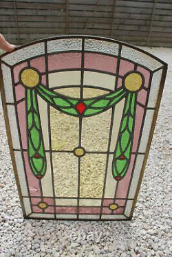 French antique art nouveau stained glass window panel 1900s