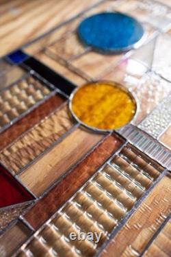 GEOMETRIC Frank Lloyd Wright Insprd Tiffany Style Stained Glass Window 21x12 AO