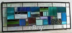 GEOMETRIC QUILT 23-1/2 x 10-1/4 stained glass window panel hangs 2 ways