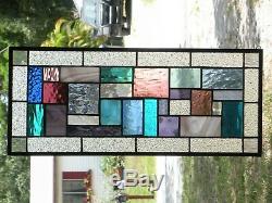 GEOMETRIC QUILT 23-3/4 x 10-1/4 stained glass window panel