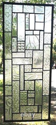GEOMETRIC STYLE 22-1/2 x 10 real stained glass window panel hangs two ways