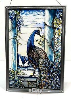 GLASSMASTERS 1990 Louis C Tiffany Peacock Stained Glass Window Panel Sun Catcher