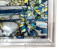 GLASSMASTERS 1990 Louis C Tiffany Peacock Stained Glass Window Panel Sun Catcher