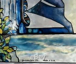 GLASSMASTERS 1990 Louis C Tiffany Peacock Stained Glass Window Panel Sun Catcher