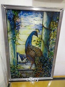 GLASSMASTERS Louis C. Tiffany Peacock Stained Glass. Window Panel Sun Catcher