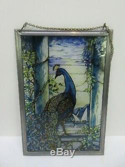 GLASSMASTERS Louis C. Tiffany Peacock Stained Glass Window Panel Sun Catcher