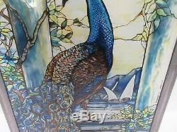 GLASSMASTERS Louis C. Tiffany Peacock Stained Glass Window Panel Sun Catcher