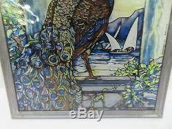 GLASSMASTERS Louis C. Tiffany Peacock Stained Glass Window Panel Sun Catcher