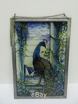 GLASSMASTERS Louis C. Tiffany Peacock Stained Glass Window Panel Sun Catcher