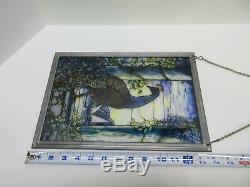 GLASSMASTERS Louis C. Tiffany Peacock Stained Glass Window Panel Sun Catcher