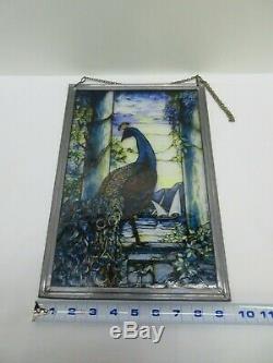 GLASSMASTERS Louis C. Tiffany Peacock Stained Glass Window Panel Sun Catcher