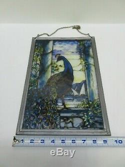 GLASSMASTERS Louis C. Tiffany Peacock Stained Glass Window Panel Sun Catcher