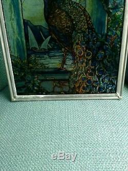 GLASSMASTERS Louis C. Tiffany Peacock Stained Glass Window Panel Sun Catcher