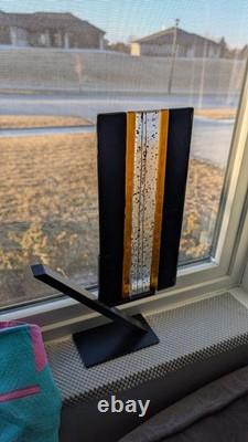 GLORIOUS MASTERPIECE With3 PLATES OF STAINED GLASS FUSED TOGETHER ON MODERN STAND