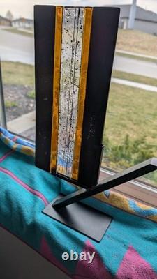 GLORIOUS MASTERPIECE With3 PLATES OF STAINED GLASS FUSED TOGETHER ON MODERN STAND