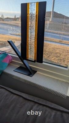 GLORIOUS MASTERPIECE With3 PLATES OF STAINED GLASS FUSED TOGETHER ON MODERN STAND