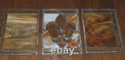 GORGEOUS! 6 Stained Glass Amber Fleur De Lis Panels Window Picture Beveled