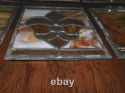 GORGEOUS! 6 Stained Glass Amber Fleur De Lis Panels Window Picture Beveled
