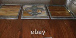 GORGEOUS! 6 Stained Glass Amber Fleur De Lis Panels Window Picture Beveled