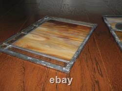 GORGEOUS! 6 Stained Glass Amber Fleur De Lis Panels Window Picture Beveled