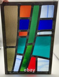 GORGEOUS STAINED GLASS PANEL Abstract Modern Geometric Frank Lloyd Wright Style
